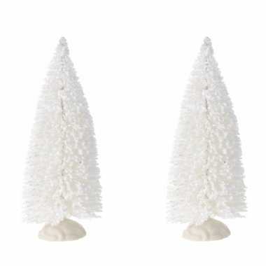 8x stuks kerstdorp onderdelen miniatuur kerstboompjes wit 19 cm