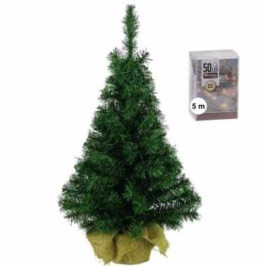 Volle mini kerstboom/kunstboom groen 45 cm inclusief warm witte kerstverlichting