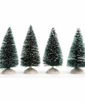 16x kerstdorp onderdelen miniatuur boompjes met sneeuw 10 cm