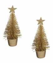 2x stuks kerstversiering gouden glitter kerstbomen kerstboompjes 15 cm