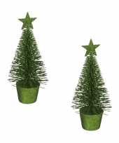 2x stuks kerstversiering groene glitter kerstbomen kerstboompjes 15 cm