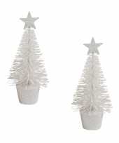 2x stuks kerstversiering witte glitter kerstbomen kerstboompjes 15 cm