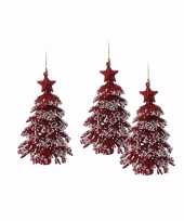 3x rode glitter kerstboom hanger 16 cm