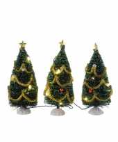 Kerstdecoratie boompjes met licht 3 stuks