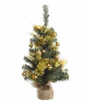 Mini kerstboompje groen goud met verlichting van 60 cm